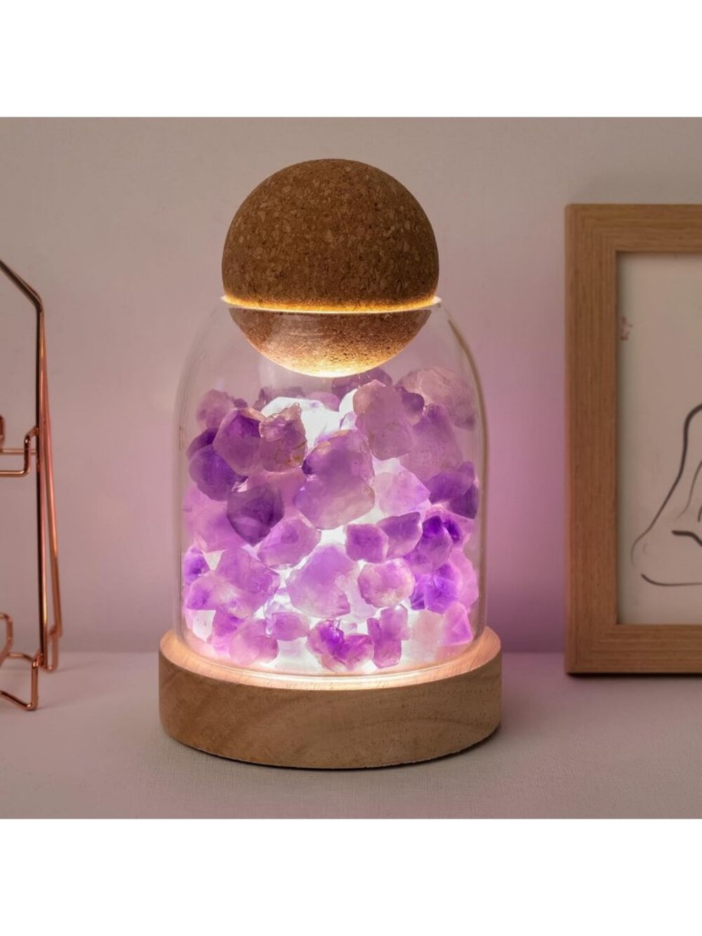 Natural Amethyst Bud Night Lamp - 6.3" Healing Crystal Aroma Diffuser, USB, 3